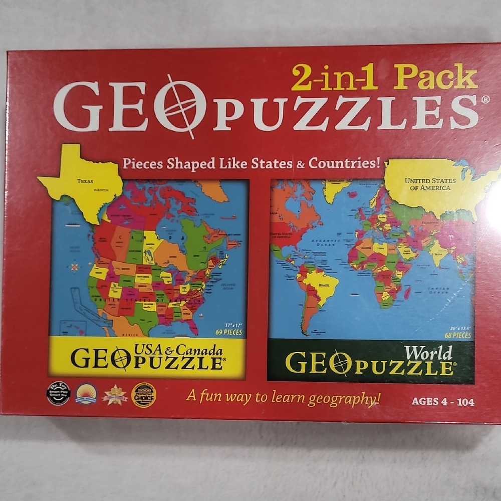 New/Sealed GeoPuzzles 2-in-1 Pack Jigsaw Puzzles